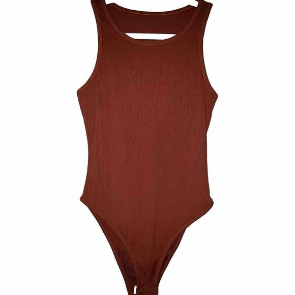 Bodysuit Lot Of 2 Womens Size M Ribbed Burnt Orange Black Tank Top Modern Summer - Picture 3 of 6